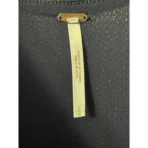 Free People Size S Metallic Navy Skater Mini Babydoll Party Dress Long Sleeve - Picture 3 of 11